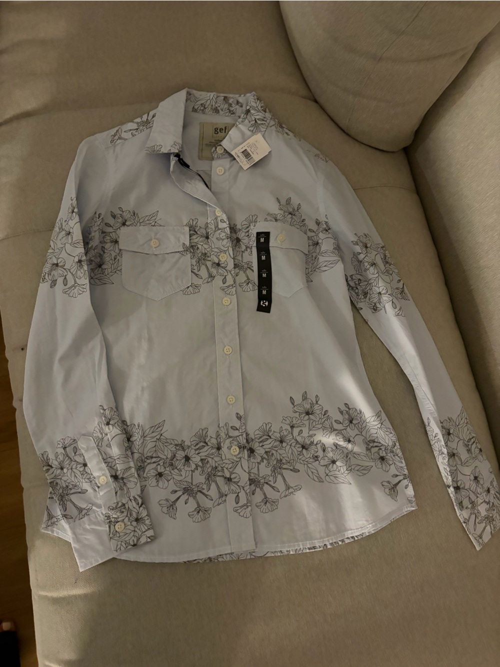 International Pale Blue Floral Print Button-Down Shirt